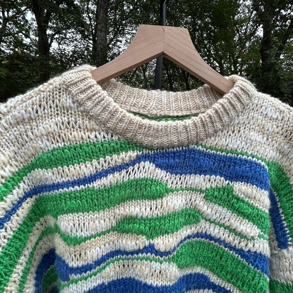 Aerie Intarsia Green and Blue Stripe Sweater Size SP - Picture 5 of 7